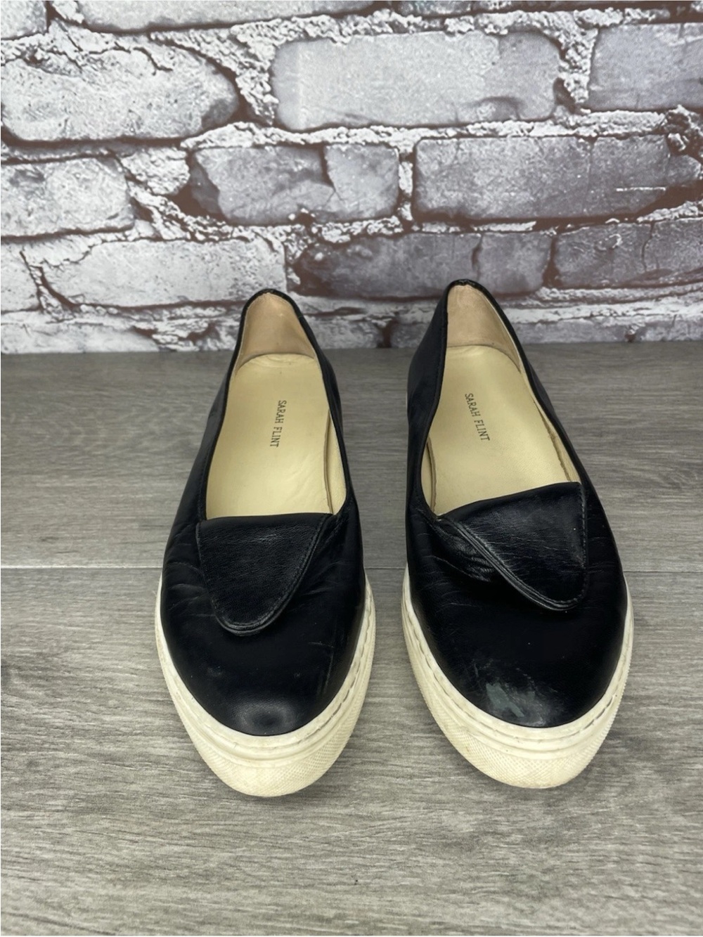 Sarah Flint Rosie Black Leather Platform Sneakers Shoes Women Sz 37EU/6-6.5M US